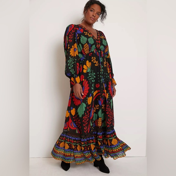 FARM Rio Dresses & Skirts - Anthropologie Georgette farm Rio Black Maxi Dress with Multicolor Floral XL